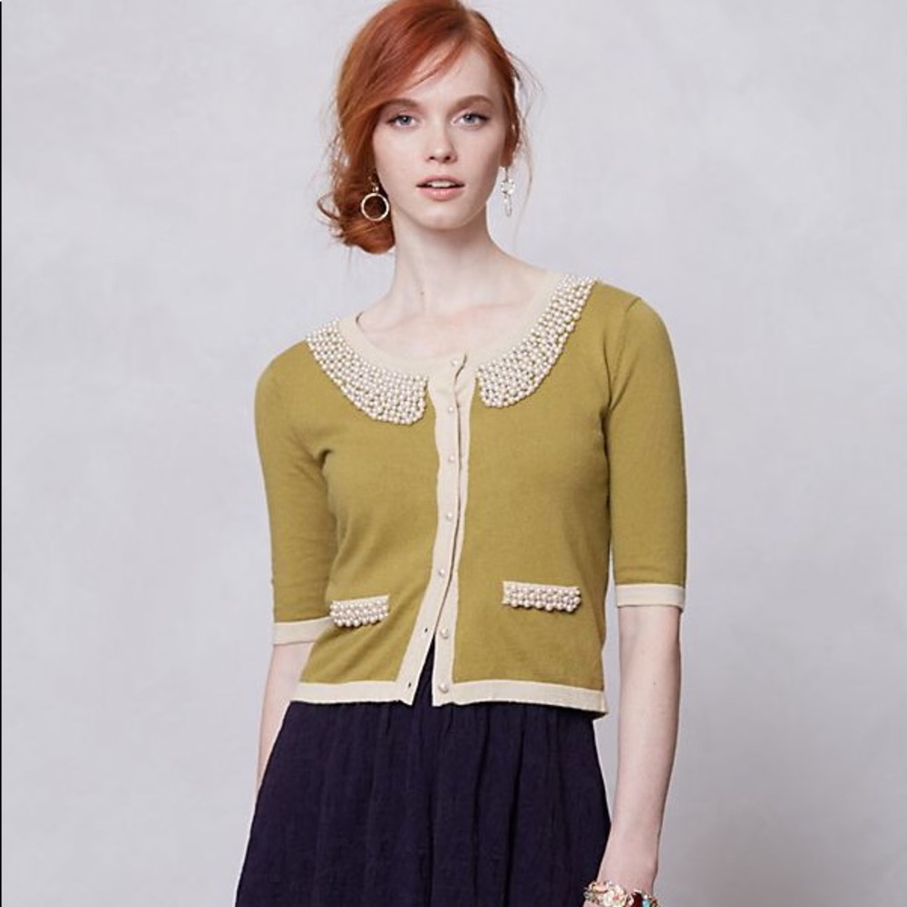 Anthropologie Pearl Collared Cardigan
